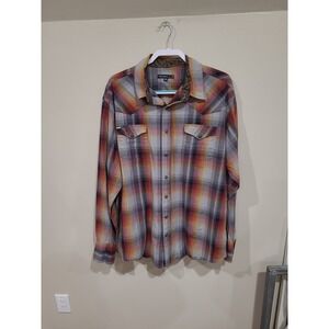 Tin Haul Men's 2XL plaid Western Cowboy Shirt Pearl Snap Rodeo Ranch blue orange